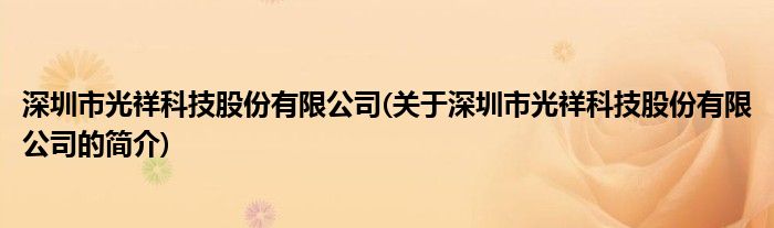 深圳市光祥科技股份有限公司(关于深圳市光祥科技股份有限公司的简介)