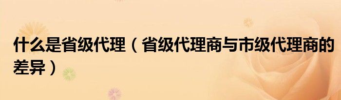 什么是省级代理（省级代理商与市级代理商的差异）